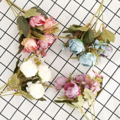 Imulation Fleur Bouquet Européen Cinq Têtes Peinture à L'huile Pivoine Fleur Décoration De La Maison Porche Bureau Faux Pot De Fleur Bouquet Soie Tissu Violet -Negozio al dettaglio Piante Casa 85895190 3