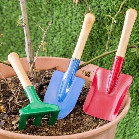 Set Di Attrezzi Da Giardino Per Bambini 3 Pezzi Cazzuola Pala Rastrello In Metallo Con Manico In Legno Attrezzi Da Giardino Colori Vivaci 3 Set Di Attrezzi Da Giardino Per Bambini 3 Pezzi Cazzuola Pala Rastrello In Metallo Con Manico In Legno Attrezzi Da Giardino Colori Vivaci - immagine 3