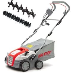 IKRA 80201020 Scarificatore Arieggiatore Elettrico IEVL 1840, Cesto Di Raccolta 55l, Larghezza 40cm, Profondità Di Lavoro Regolabile, 1800 W, 230 V, Griggio/Rosso