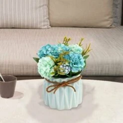 Fiori Di Ortensia Artificiale In Vaso Con Vaso In Ceramica, Varietà Di Palline Di Fiori In Seta Finta Bonsai Per Decorazioni Interne Per Camera Da Letto, Matrimoni, Scrivania, Decorazioni Per Davanzal -Negozio al dettaglio Piante Casa 96193686 5