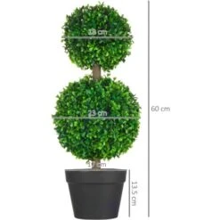 HOMCOM Set Da 2 Piante Di Bosso A 2 Sfere Realistiche Con Vaso Incluso, A Fondo Rinforzato Ed Erba, 60 Cm -Negozio al dettaglio Piante Casa 96925619 3