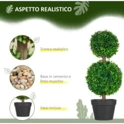 HOMCOM Set Da 2 Piante Di Bosso A 2 Sfere Realistiche Con Vaso Incluso, A Fondo Rinforzato Ed Erba, 60 Cm -Negozio al dettaglio Piante Casa 96925619 4
