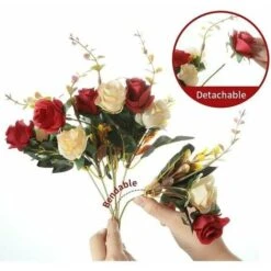 Fiori Di Seta Fiori Finti Rosa Di Seta Bouquet Di Fiori Artificiali Decorativi Per Centrotavola Per Matrimonio All'aperto Al Coperto (Rosso) -Negozio al dettaglio Piante Casa 97887205 3