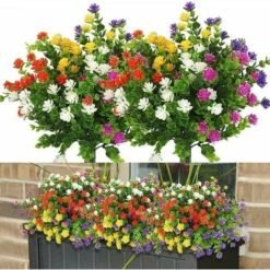 Fiori Finti Per Decorazione, 10 Pezzi 5 Colori Fiori Artificiali Resistenti Ai Raggi UV Per Esterni Versailles, Bouquet Di Plastica Finta Verde Arbusti Piante Per La Decorazione Domestica Giardino Di